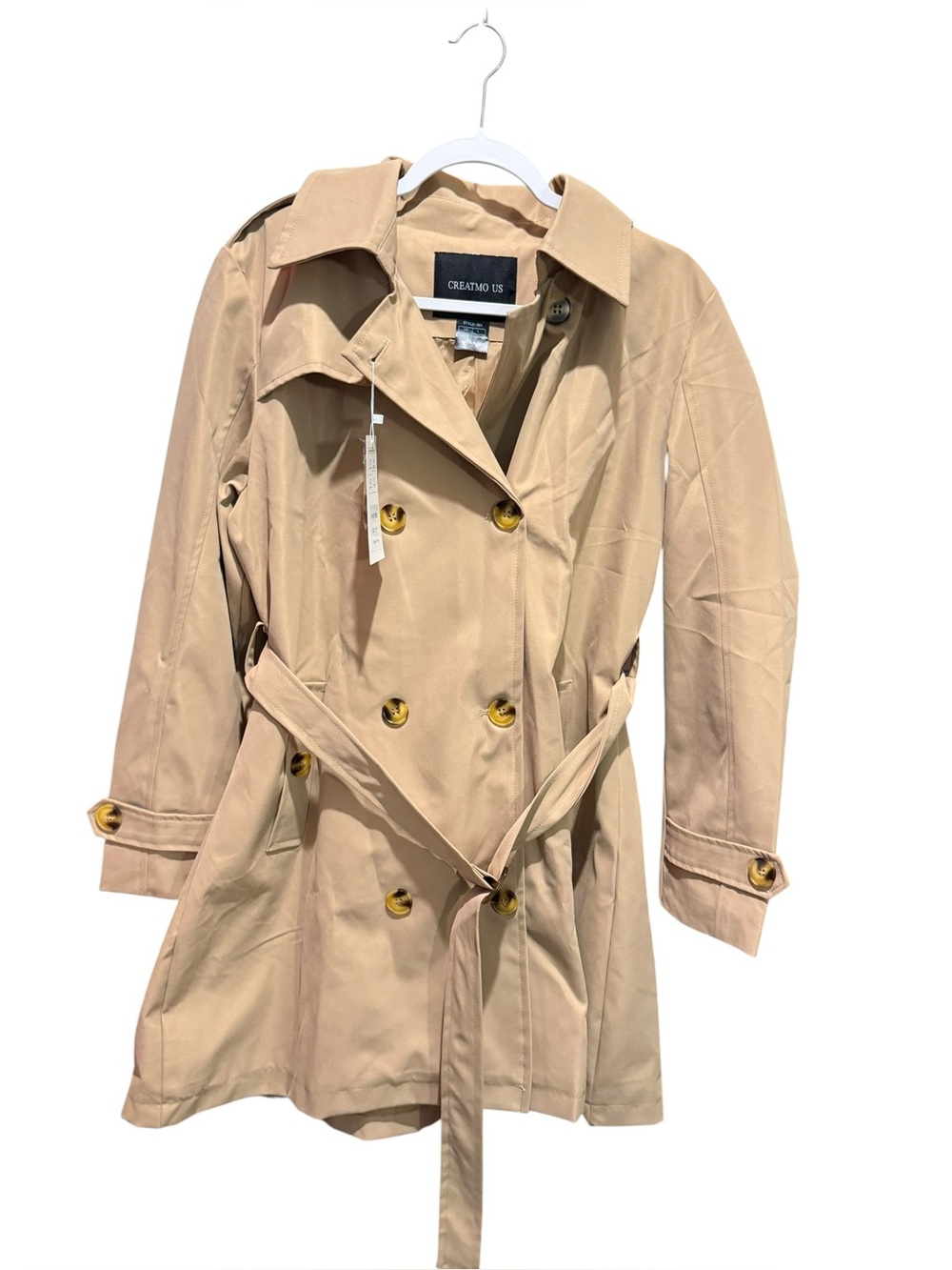 NWT  CREATMO  US Women’s Trench Coat Double Breasted / W Hood